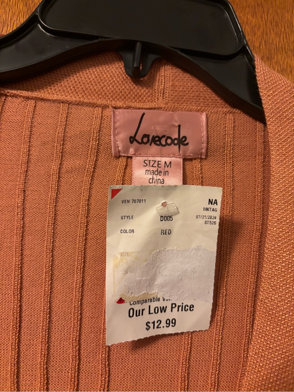 Lovecode Open-Front Ribbed Cardigan Sweater - light Orange - Picture 2 of 3